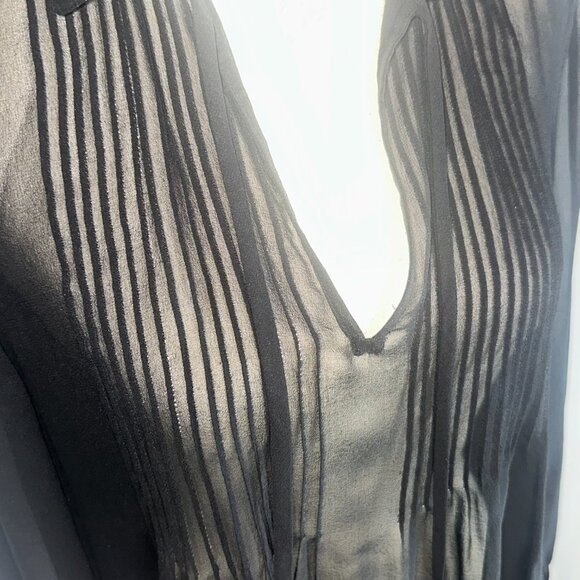 Lafayette 148 New York - Silk Sheer Top Pleated Tie Neck Pleated Size Medium - Picture 2 of 11